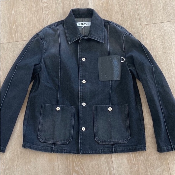 LOEWE ANAGRAM WORKWEAR JACKET, washed black denim, size 46, NWT - Picture 2 of 14